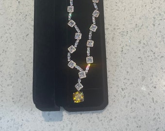 Stunning quality natural stone lady Gaga yellow diamond sparkle necklace earrings set