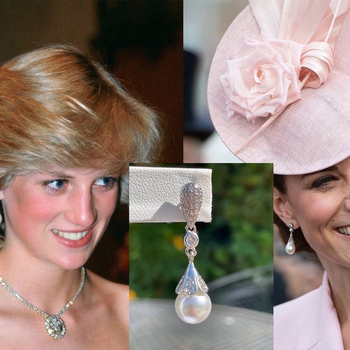 Kate Middleton Princess Diana Diamond Pearl Drop Earrings | Etsy