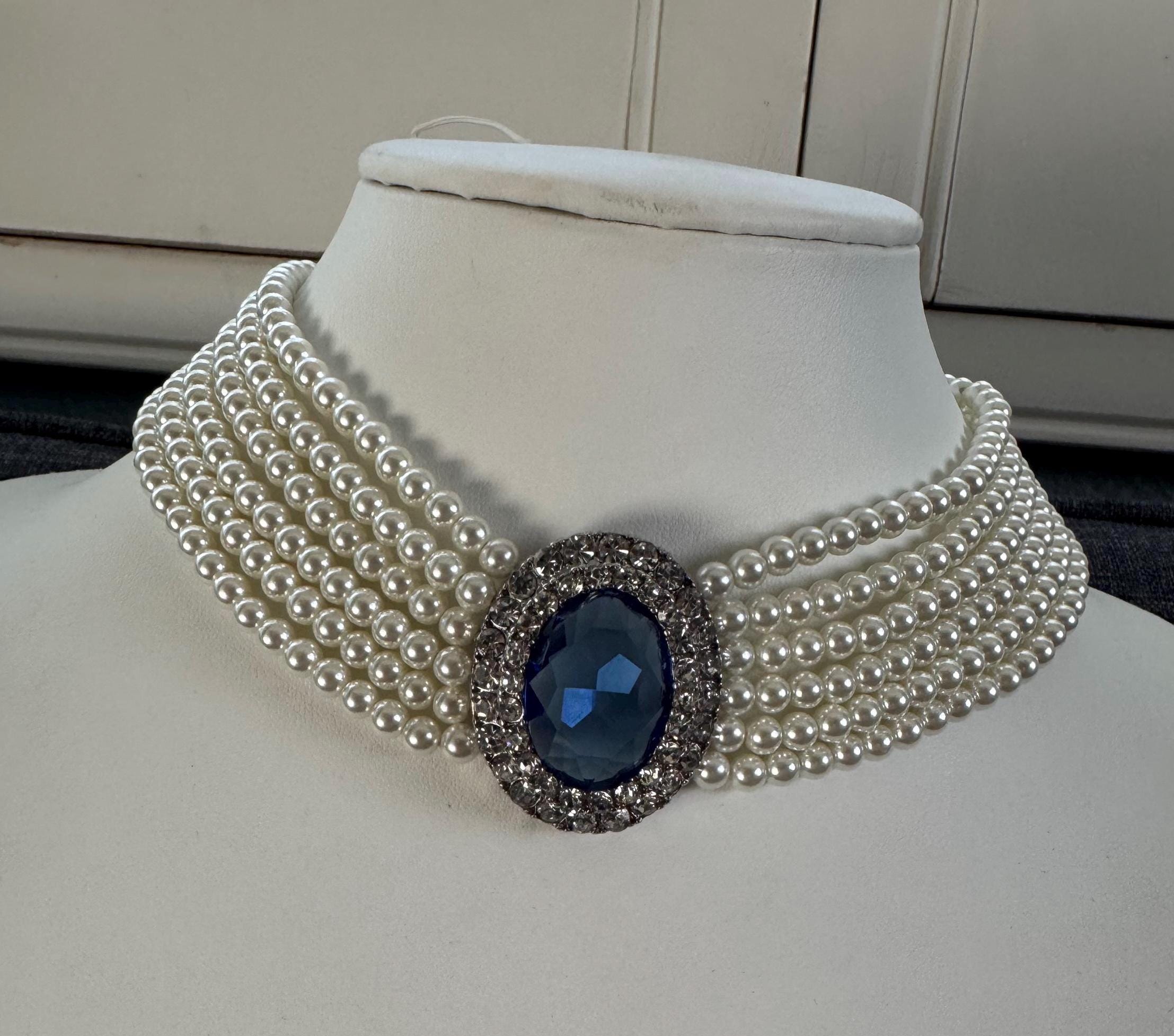 princess diana revenge dress necklace dupe Princess Diana 7-Row Pearl Choker Replica