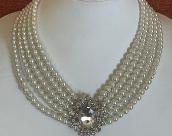 Audrey Hepburn famous inspired Diamond and Pearl necklace