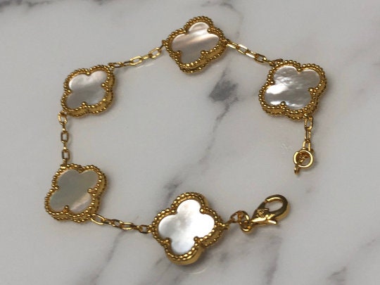 Excellent Quality Genuine Mother of Pearl Clover Bracelet 18k Yellow …