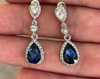 Excellent quality Kate Middleton Princess Diana sapphire diamond sparkle tear drop earrings