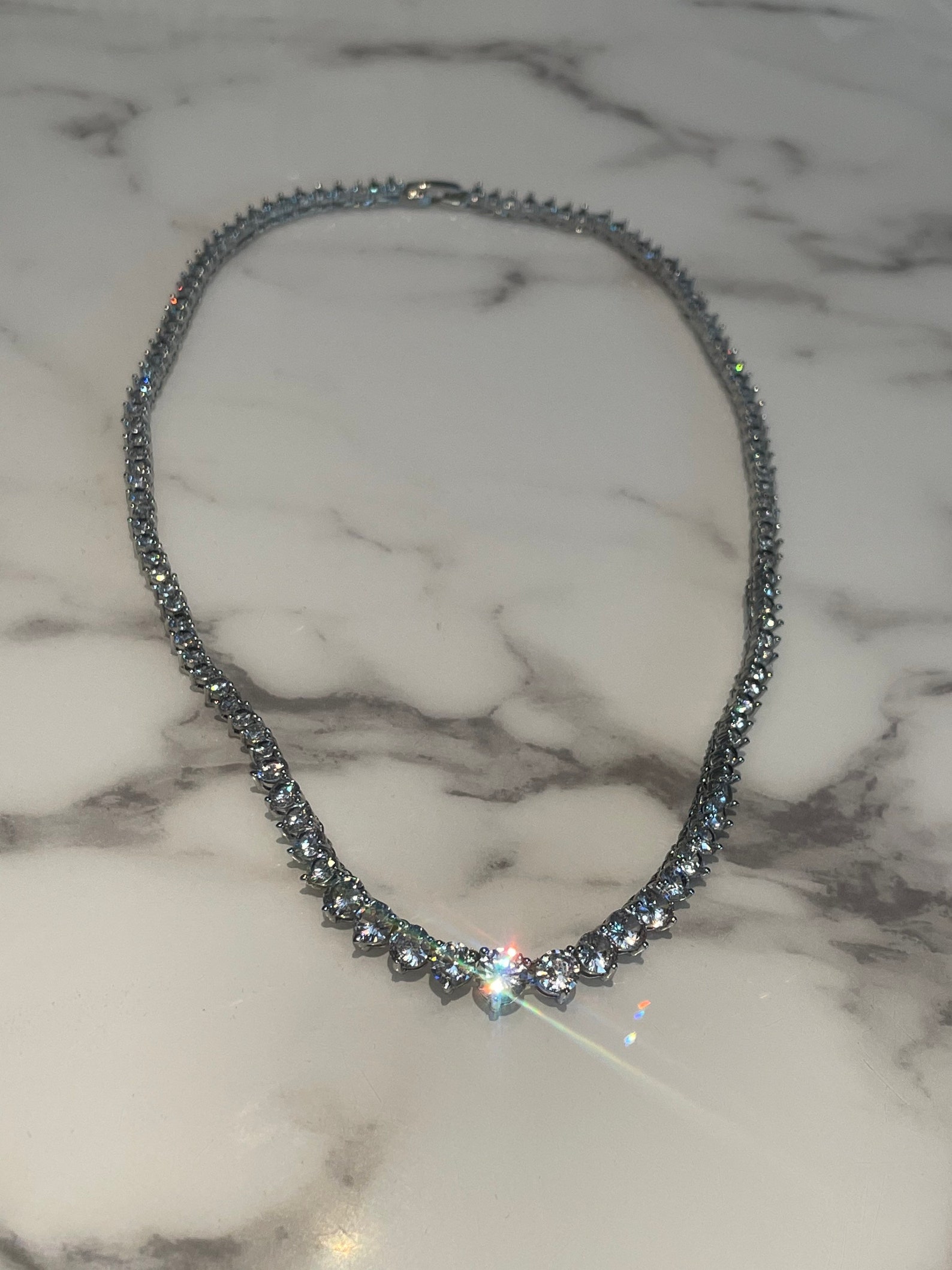 Diamant Tennis Halskette Abgestufter Stein Etsy.de