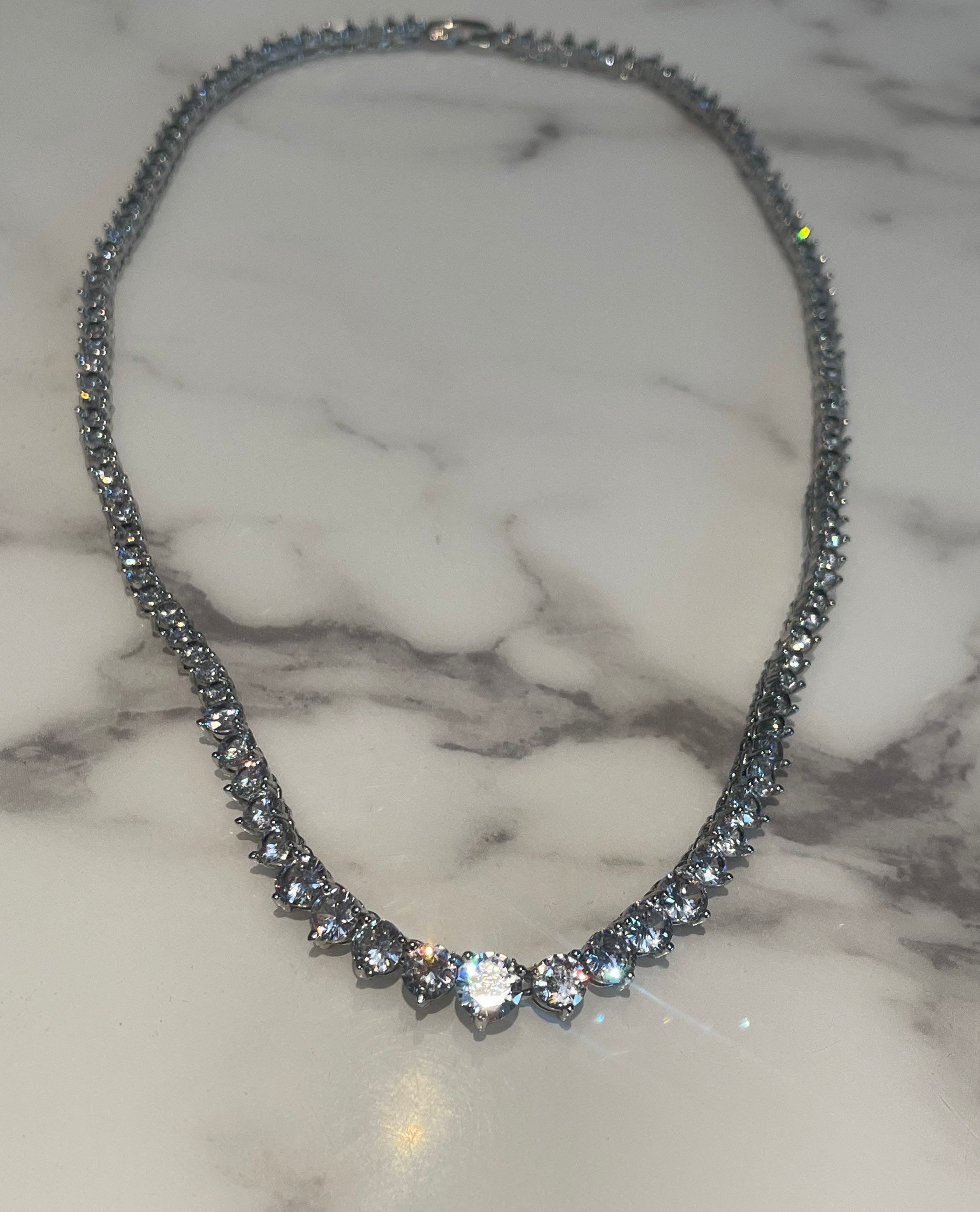 Diamant Tennis Halskette Abgestufter Stein Etsy.de