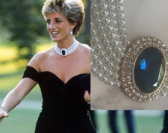 Excellent Quality Princess Diana Revenge necklace 7 row pearl sapphire