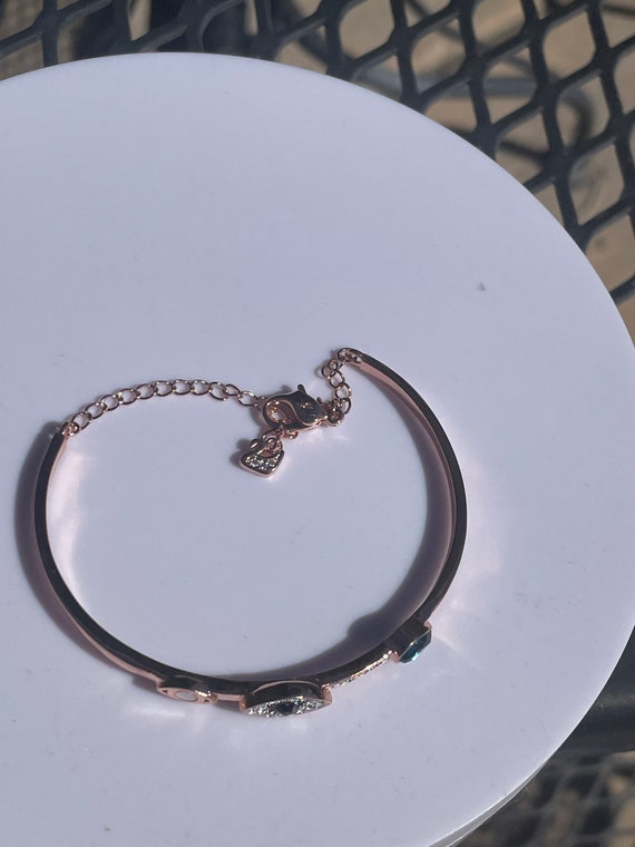 Symbolic Evil eye bangle bracelet with Swarovski crystal rose gold over sterling CLEARANCE SALE