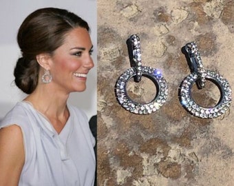 Kate Middleton double drop hoop earrings diamond sparkle