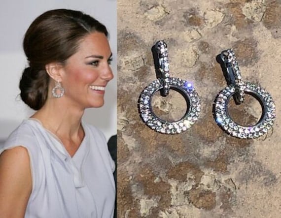 Kate Middleton Double Drop Hoop Earrings Diamond Sparkle Etsy Canada