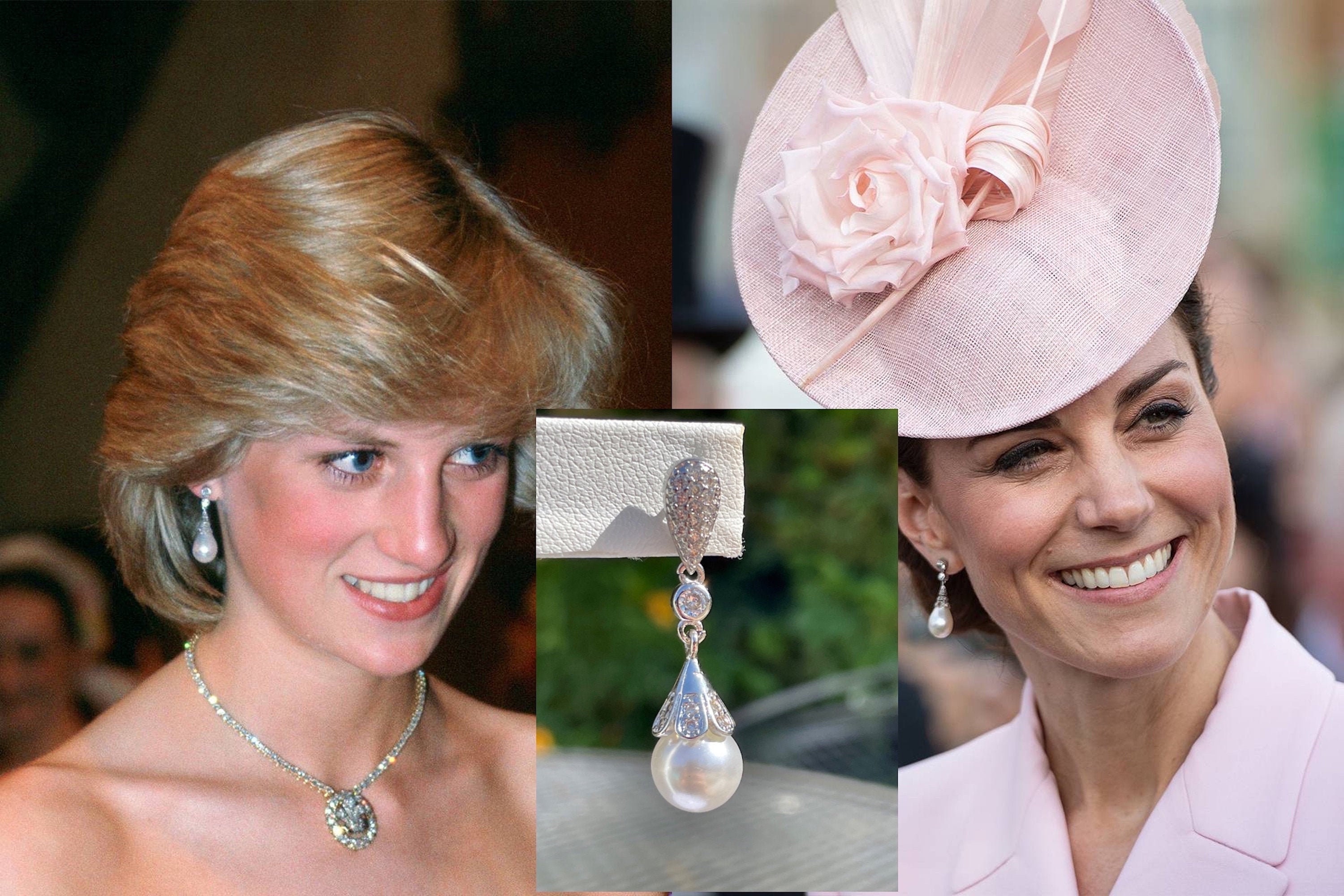 Kate Middleton Princess Diana Diamond Pearl Drop Earrings