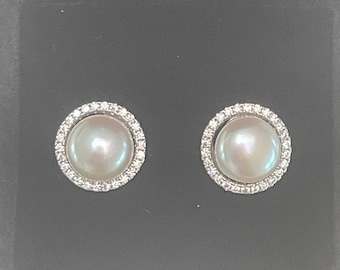 Princess Diana natural pearl diamond sparkle halo earrings