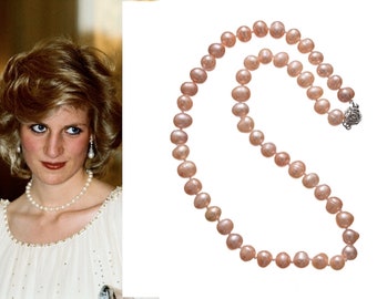 Saumon rose Authentique 8mm Akoya Single Strand Pearl Collier Princesse Diana