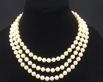 Jackie Kennedy natural real pearl necklace 3 row 6mm