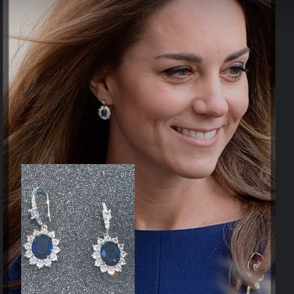 Excellent quality Kate Middleton Princess Diana sapphire diamond sparkle drop earrings