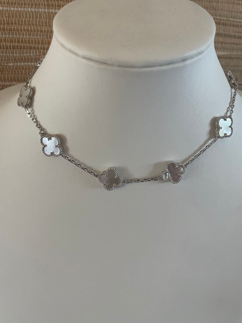Mother of pearl clover necklace 16.5 inch solid stones 18k Etsy