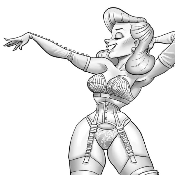 Burlesque Rita | Printable adult coloring page | instant download