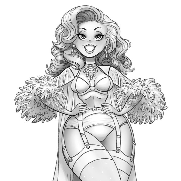 Burlesque Mercedes | Printable adult coloring page | instant download