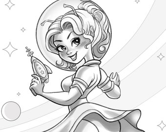 SpaceGirl | Printable adult coloring page | instant download