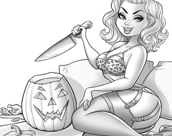 Pumpkin Carving | Printable adult coloring page | instant download