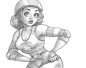Roller Derby  - Bree Larceny | Printable adult coloring page | instant download