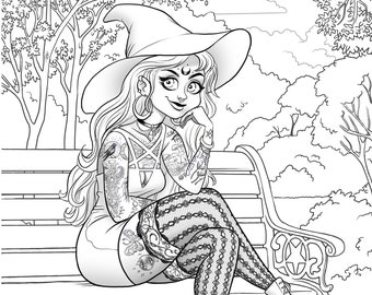 Sarabet Sitting | Printable adult coloring page | instant download