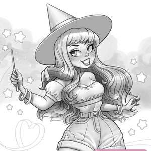 Rainbow Witch | Printable adult coloring page | instant download