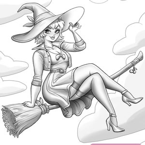 Retro Witch | Printable adult coloring page | instant download