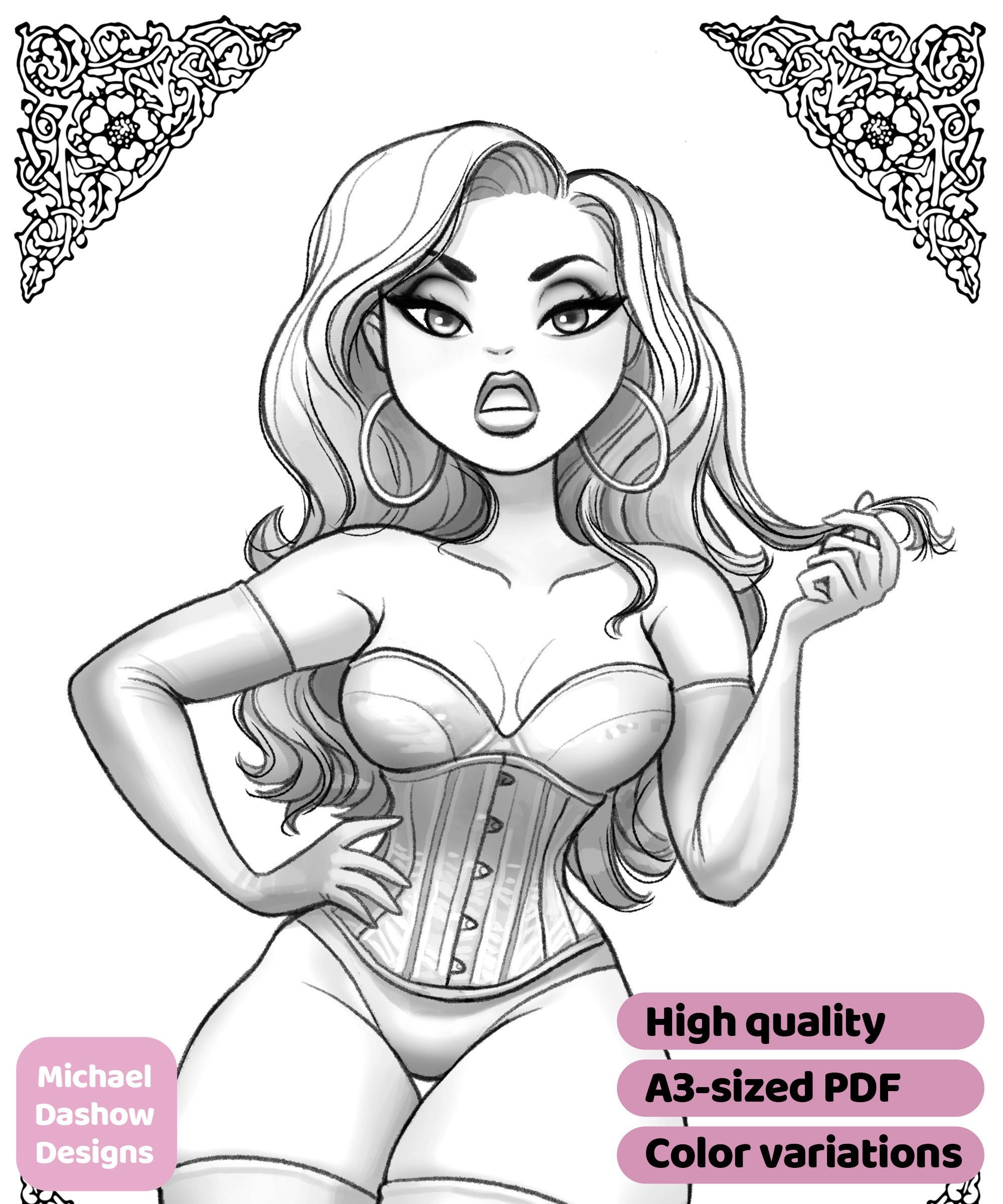 Anna in Corset | Printable Adult Coloring Page | Instant Download - Etsy