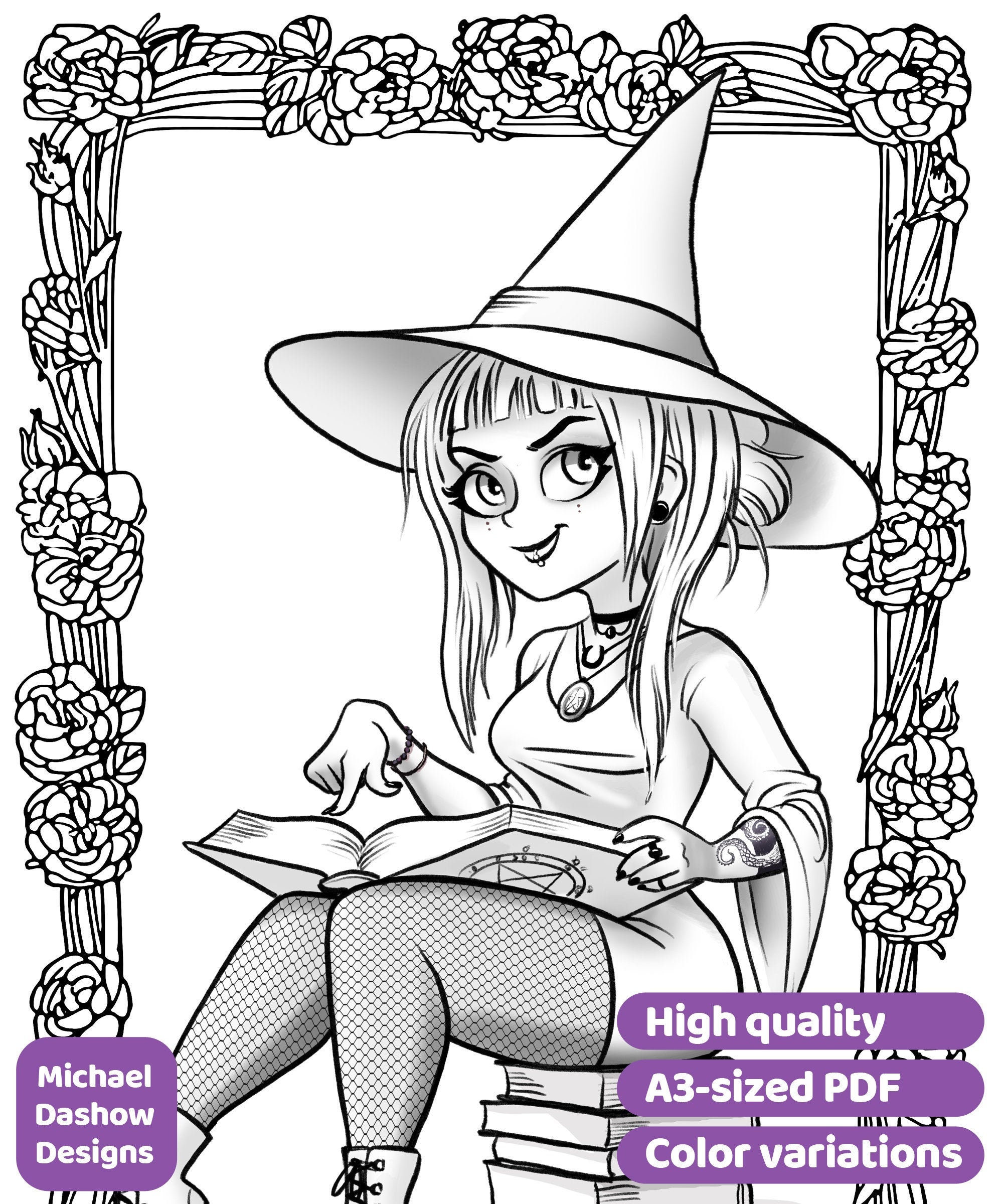 Ember the Witch | Printable Adult Coloring Page | Instant Download ...