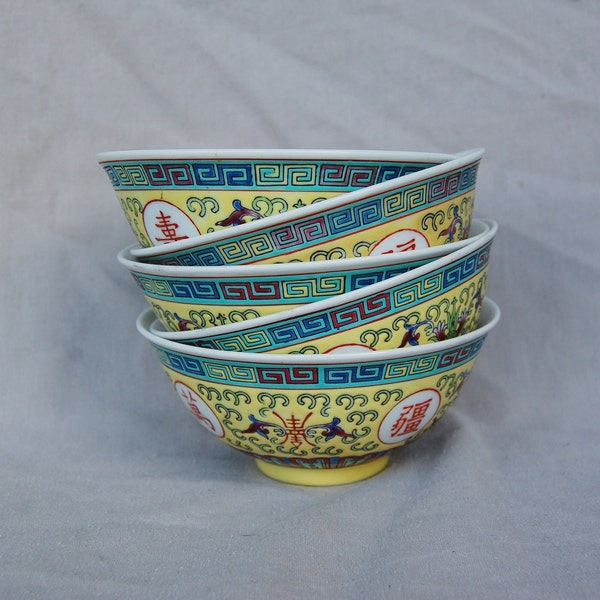 Chinese Longevity Bowls, Vintage Chinese Ceramic, Hand Painted Bowls