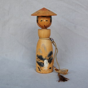 Vintage Japanese Kokeshi dolls, Japanese Wooden Kokeshi dolls, Original Japanese Wooden dolls, Vintage far east decor, Bobble head Kokeshi