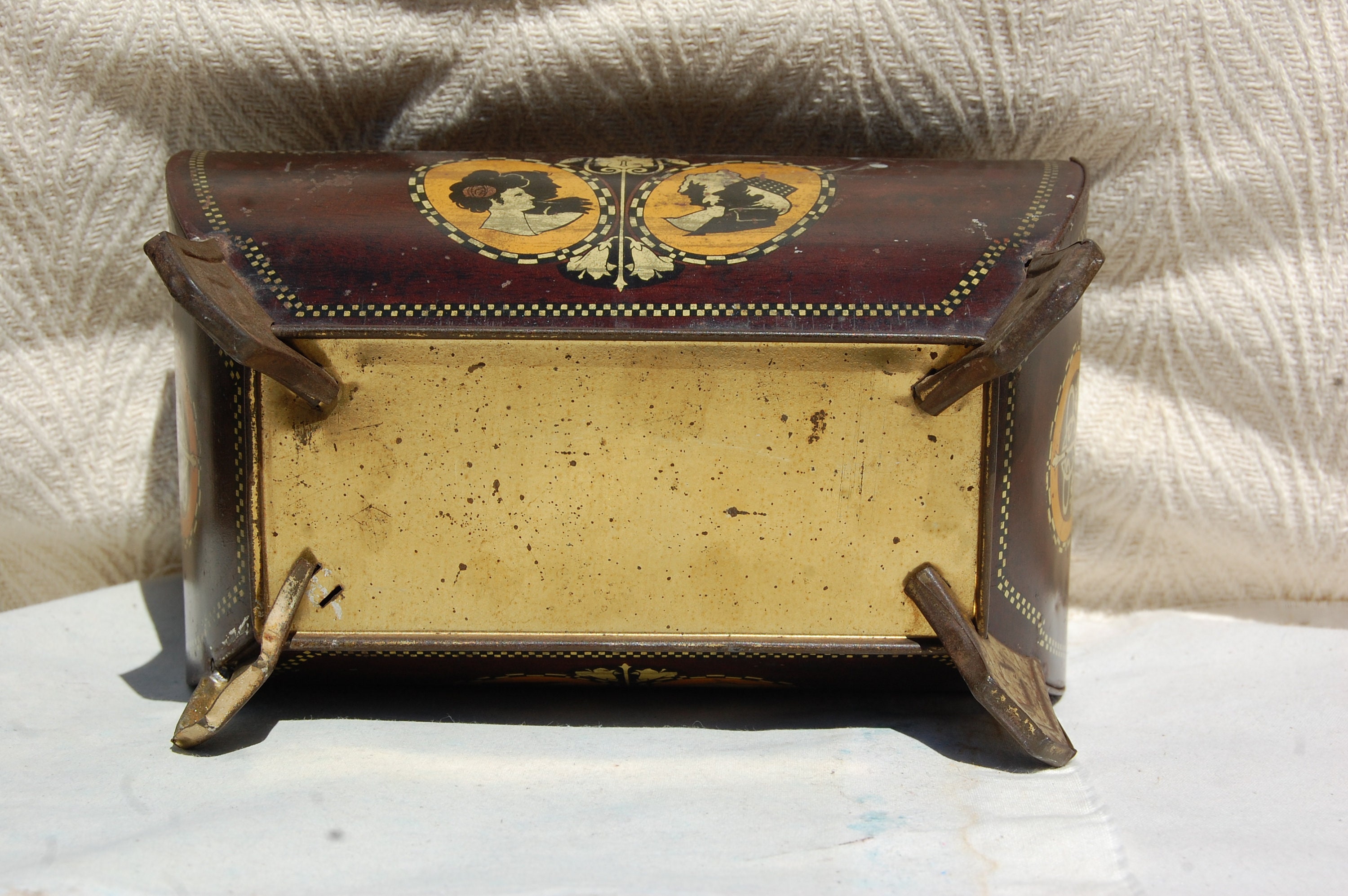 Vintage Tea Caddy Tin Nouveau Antique Tin Box Brown Boho Box Etsy