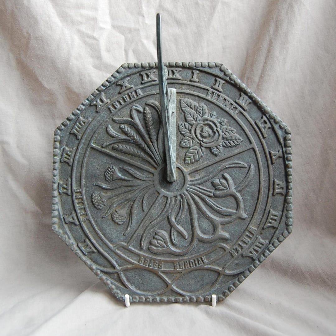 Vintage Garden Sundial With Floral Design, Octagonal Decorative Sundial ...