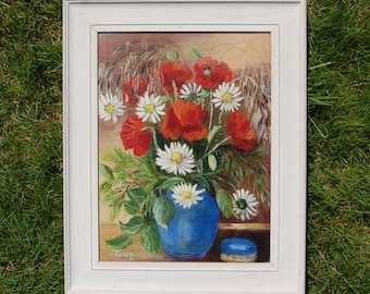 Mid Century Vintage Oil Painting, Still Life Paintings, Oil On Board, Vintage Art, Mid Century Art, Mid Century Interiors
