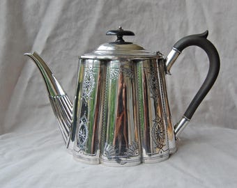 Antique Edwardian Silver Plate Teapot/Coffee Pot, R.R Sheffield, Richard Richardson, Ornate Geometric Engraved English Tea Service