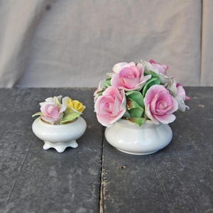 Two Bone China Rose Displays, Handmade Ceramic Posy Figurine, Floral Bouquet Vase, Coalport, Royale Stratford