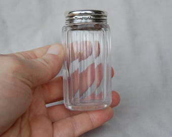 Antique Sterling Silver Tall Glass Jar, Antique Vanity Toilet Jar with Silver Lid (Dated 1877)