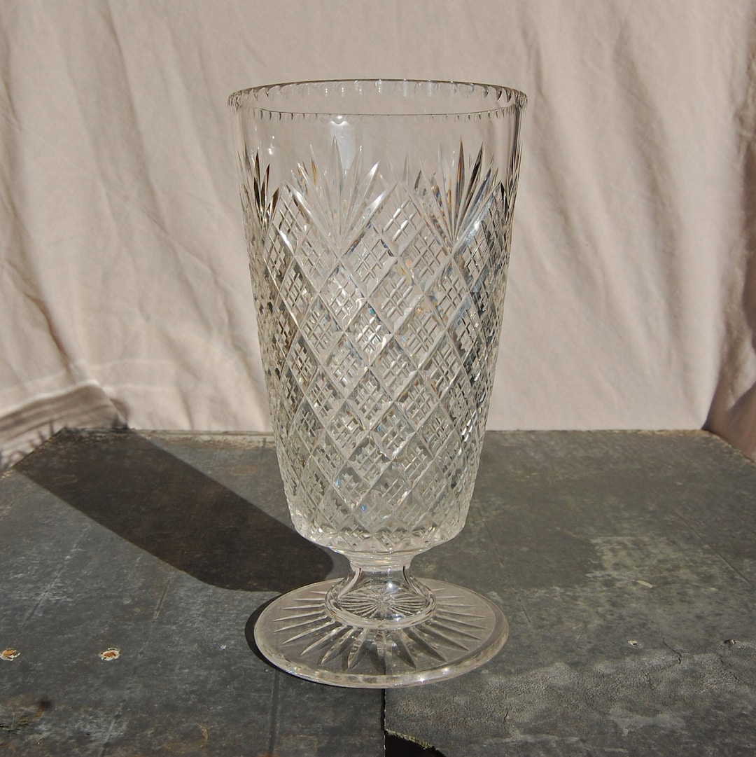 Large Antique Victorian Cut Crystal Celery Vase Crystal Etsy