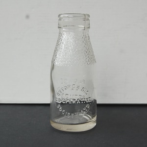 Vintage Mini Milk Bottle, Oxford & District Co-operative Society, Embossed Glass, Retro Dairy Collectible, Farmhouse Decor