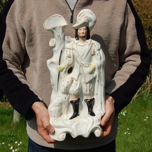 Large Antique Staffordshire Spill Vase, Huntsman with Dog, c.1860