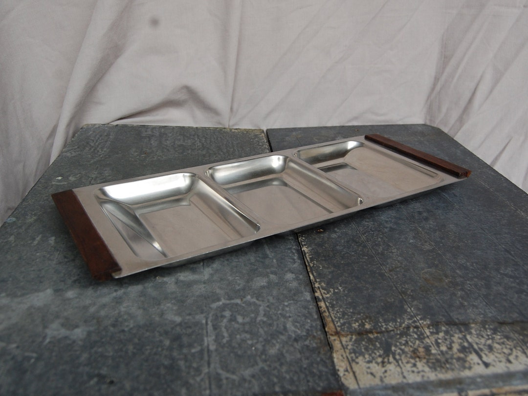 Retro Stainless Steel Serving Dish With Teak Handles Etsy UK