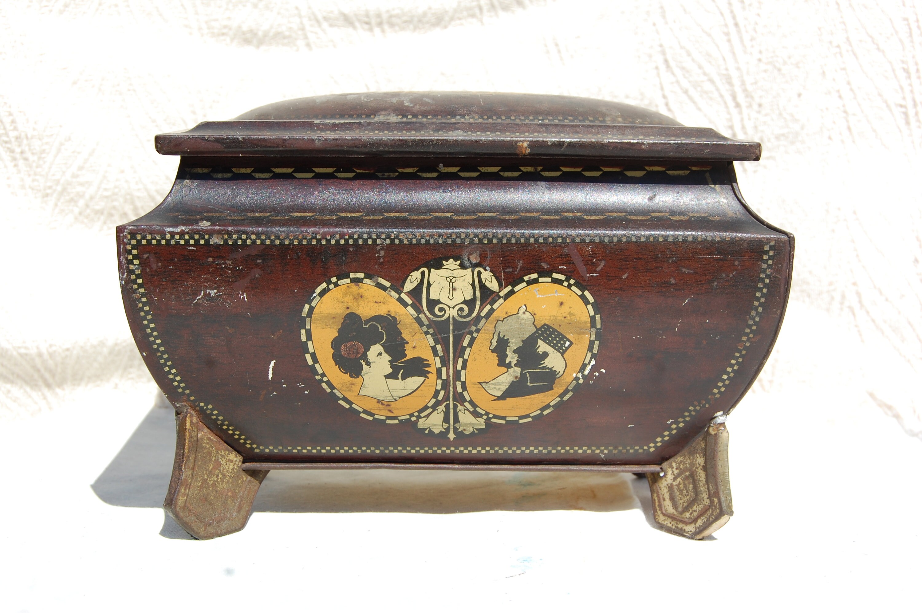 Vintage Tea Caddy Tin Nouveau Antique Tin Box Brown Boho Box Etsy