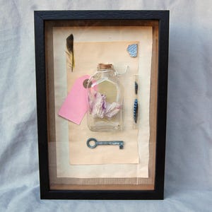 Framed Found Object Art, Curated Object Display, Natural and Vintage Objects, Mixed Media Artwork, Assemblage Art, Found Object Collection