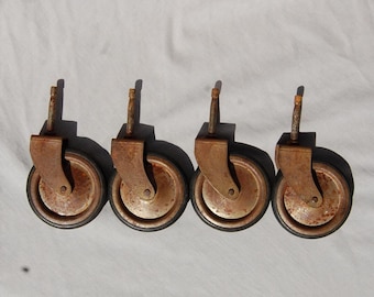 Satz mit 4 Vintage-Industrie-Lenkrollen, große 8-cm-Gummiräder, antike Möbelrollen, wiederverwendete Restaurierungsbeschläge