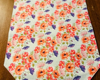 Chemin de table double face en coton fleurs roses