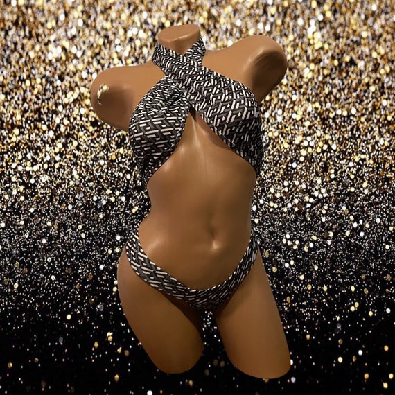 Exotic Dancewear Two Piece Wrap and Thong with Rhinestones