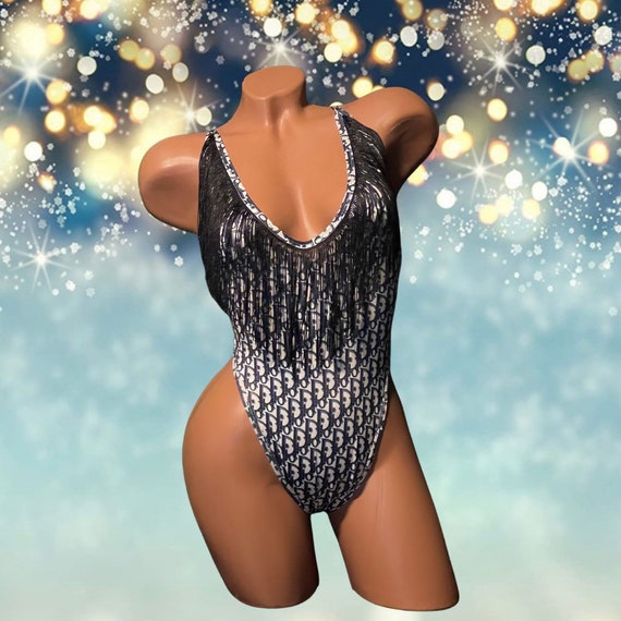 Exotic Dancewear Adjustable Bodysuit with Fringe and Rhinestones