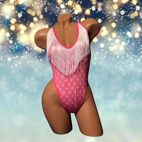 Exotic Dancewear Adjustable Bodysuit with Fringe and Rhinestones