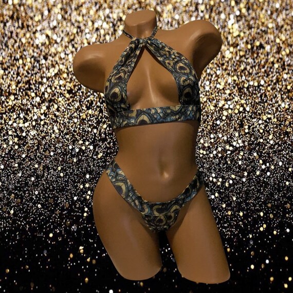 Exotic Dancewear Two Piece Thong Set with Rhinestones