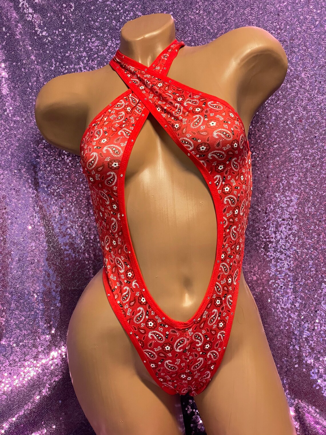 Exotic Dancewear Bodysuit with Rhinestones Etsy