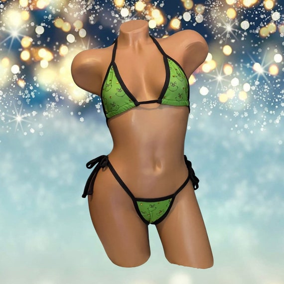 Exotic Dancewear Two Piece Adjustable Thong Set with Rhinestones